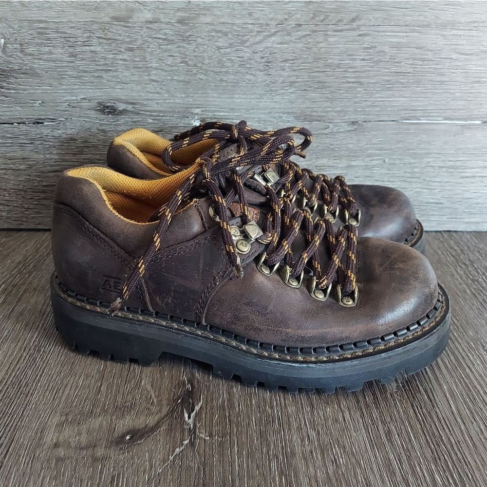Vintage American Eagle Chunky Platform Shoe Brown Leather Lug Sole Oxford Size 7